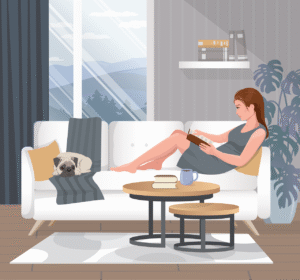 woman, reading, living room, girl, dog, pet, sofa, leisure, resting, relax, coffee time, animal, happy, home, relaxation, couch