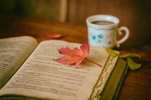 leaves, coffee, cup, still life, book, reading, leisure, nature, hobby, coffee cup, read, open book, bookworm