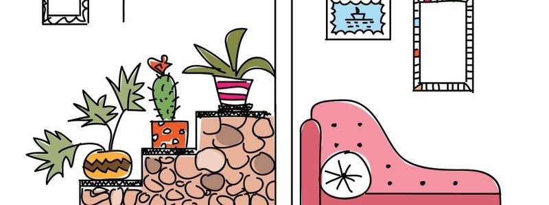 interior, room, nature, plants, ladder, sofa, sketch, home