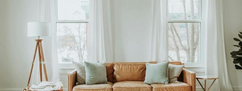 A cozy minimalist living room with a leather sofa and stylish decor.